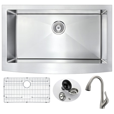 Anzzi Elysian Farmhouse 36" Kitchen Sink with Accent Faucet, Brushed Nickel KAZ3620-031B